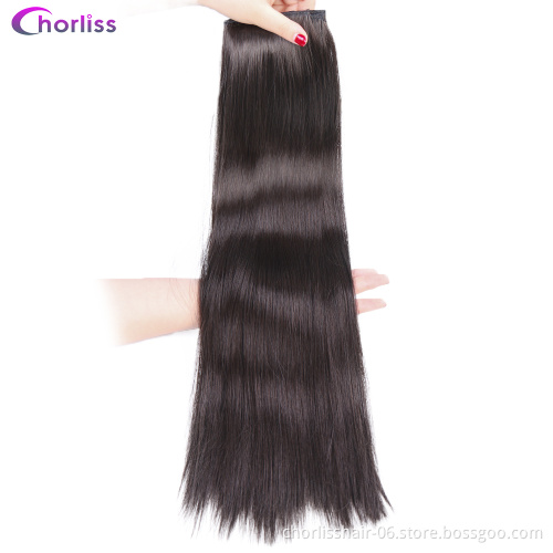 Silky Straight Pure Color Imitate Human Hair Clip In Hair Weaving Protein Chemical Fiber 11 Clips Synthetic Hair Extensions